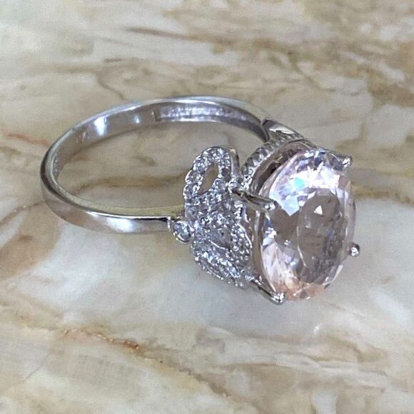 6.26 Carat Exquisite Natural Moganite and Diamond 14K Solid White Gold Ring - Picture 4 of 11